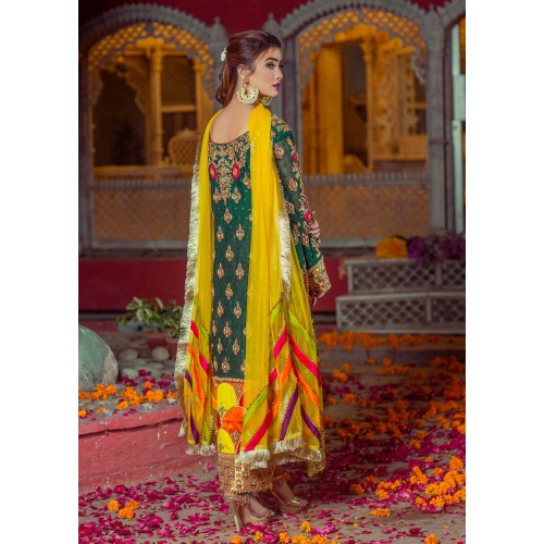 Brunswick Green Morpho Suit for Mehndi Mayun Brunswick Green Morpho Suit for Mehndi Mayun