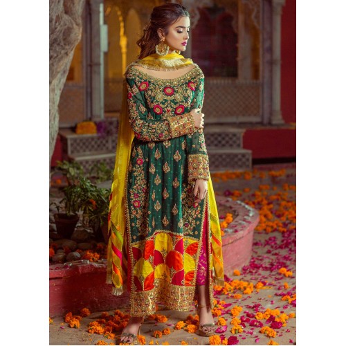 Brunswick Green Morpho Suit for Mehndi Mayun Brunswick Green Morpho Suit for Mehndi Mayun