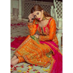 Safety Orange Morpho Churidar for Mehndi Mayun