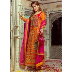 Safety Orange Morpho Churidar for Mehndi Mayun