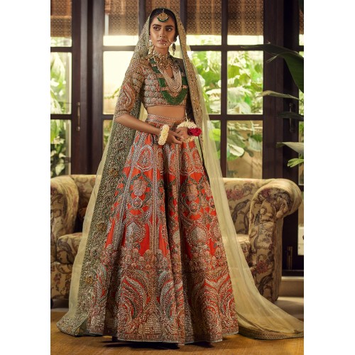Orange Red Marsh Lehenga