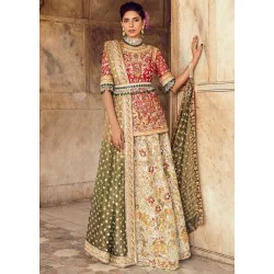 Fire Engine Red Crocus Lehenga
