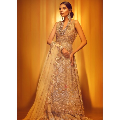 Gold Metallic Crocus Lehenga