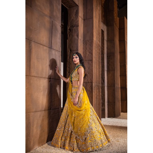 Mikado Yellow Nerine Lehenga
