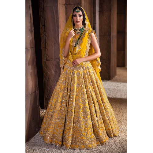 Mikado Yellow Nerine Lehenga