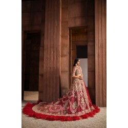 Fire Engine Red Nerine Lehenga