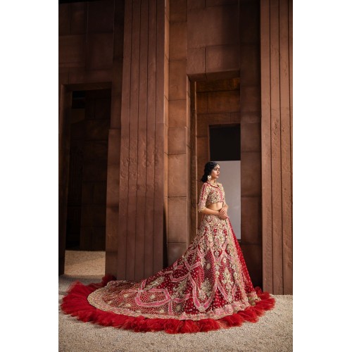 Fire Engine Red Nerine Lehenga Fire Engine Red Nerine Lehenga