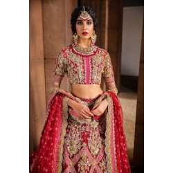 Fire Engine Red Nerine Lehenga