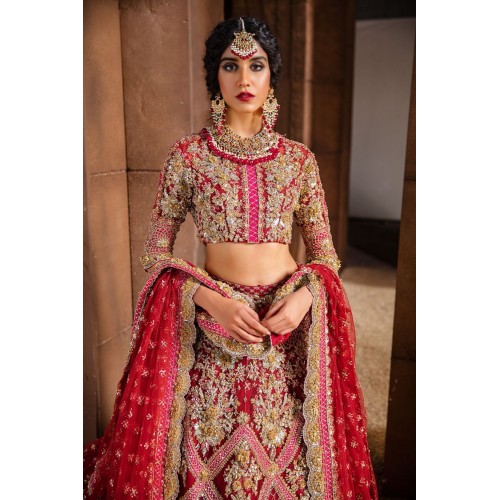 Fire Engine Red Nerine Lehenga Fire Engine Red Nerine Lehenga