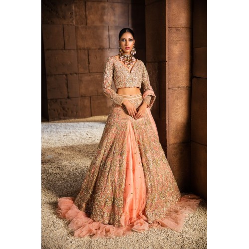 Atomic Tangerine Nerine Lehenga
