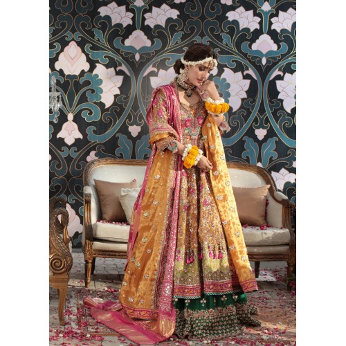 Orange Green Flora Jacket for Mehndi Mayun