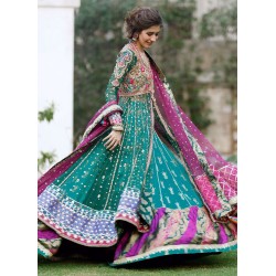 Purple Teal Flora Lehenga