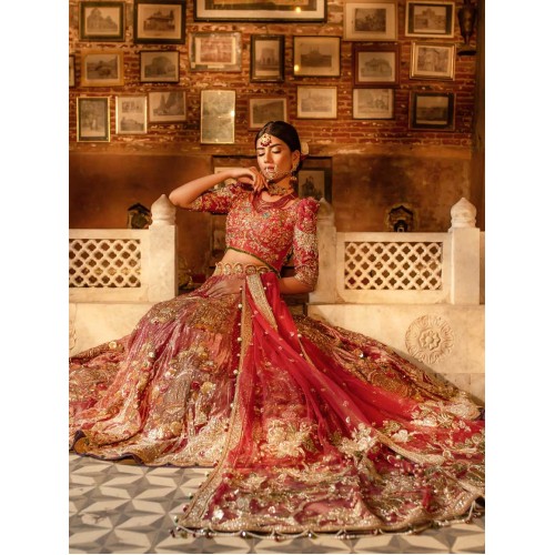 English Vermillion Coco Lehenga