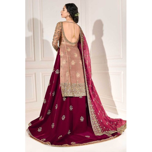 Buff and Tyrian Purple Peony Lehenga