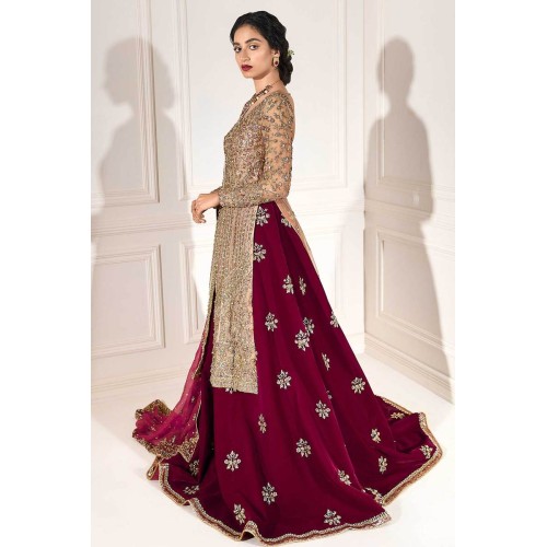 Buff and Tyrian Purple Peony Lehenga