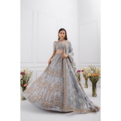 French Grey Peony Lehenga Choli