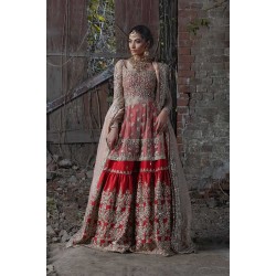 Deep Red and Misty Rose Peony Gharara
