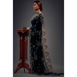 Midnight Green Peony Saree