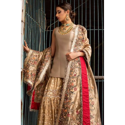 Metallic Gold Peony Gharara