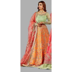 Orange Green Peony Lehenga for Mehndi Mayun