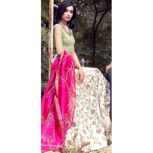 Celadon White Peony Lehenga