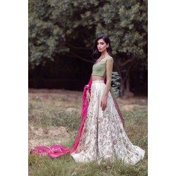 Celadon White Peony Lehenga