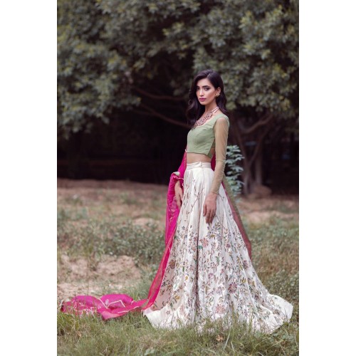 Celadon White Peony Lehenga