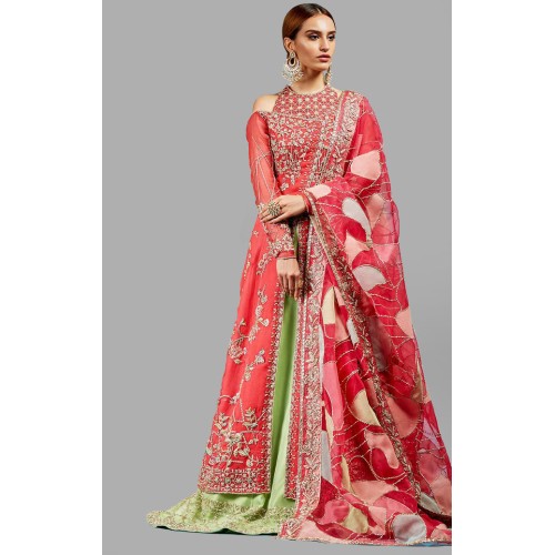 Coral Pink Peony Lehenga