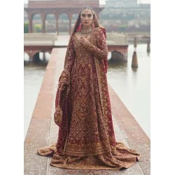 Dark Scarlet Flora Farshi Lehenga