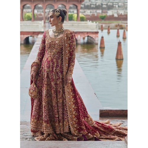 Dark Scarlet Flora Farshi Lehenga
