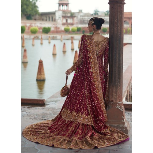 Dark Scarlet Flora Farshi Lehenga