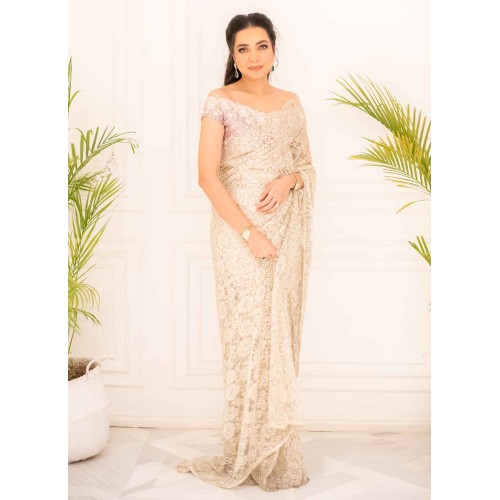 Light Mauve Flora Saree