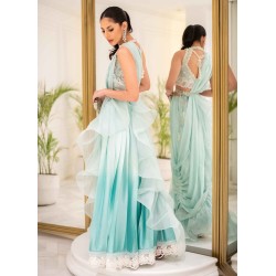 Alice Blue Verdigris Flora Lehenga Saree Alice Blue Verdigris Flora Lehenga Saree