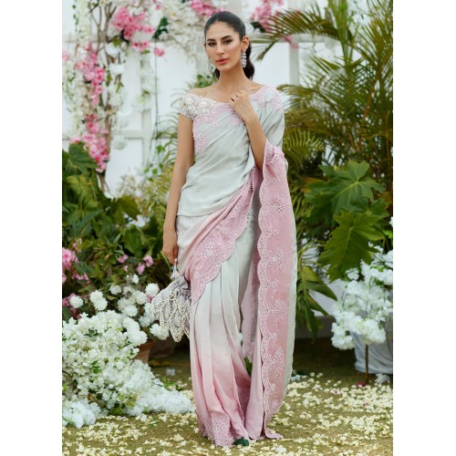 White and Pink Flora Saree