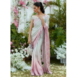 White and Pink Flora Saree