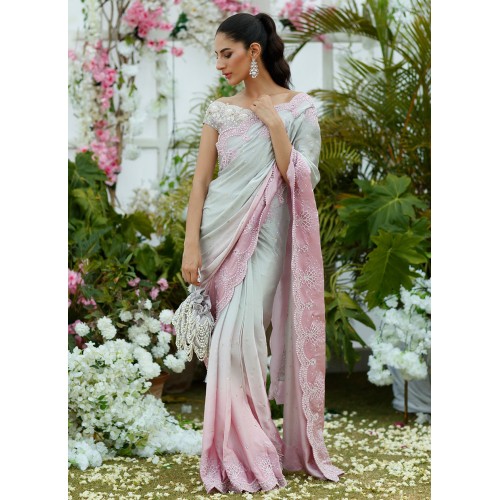 White and Pink Flora Saree