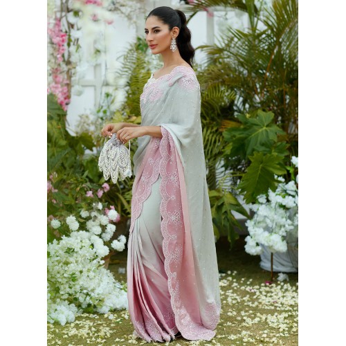 White and Pink Flora Saree