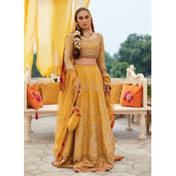 Fluorescent Orange Flora Lehenga for Mehndi Shehndi