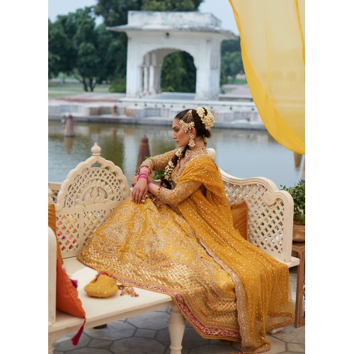Fluorescent Orange Flora Lehenga for Mehndi Shehndi