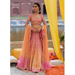 Pink and Orange Flora Lehenga Choli for Mehndi Mayun