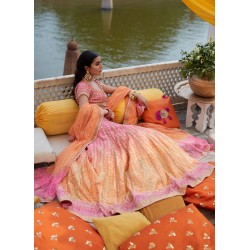 Pink and Orange Flora Lehenga Choli for Mehndi Mayun