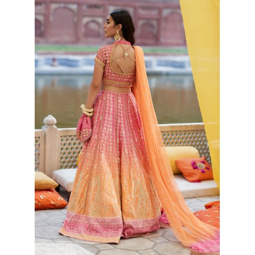 Pink and Orange Flora Lehenga Choli for Mehndi Mayun