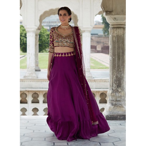 Tyrian Purple Flora Lehenga