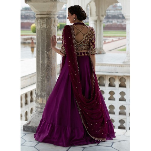 Tyrian Purple Flora Lehenga