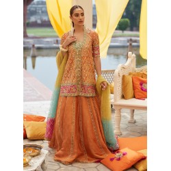 Rust Flora Lehenga and Jacket for Mehndi Mayun