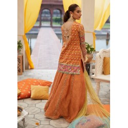 Rust Flora Lehenga and Jacket for Mehndi Mayun