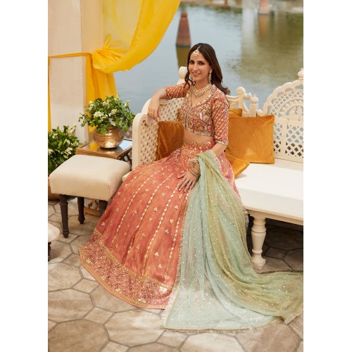 Atomic Tangerine Flora Lehenga