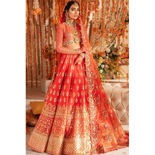 Coral Red Zinnia Lehenga Choli