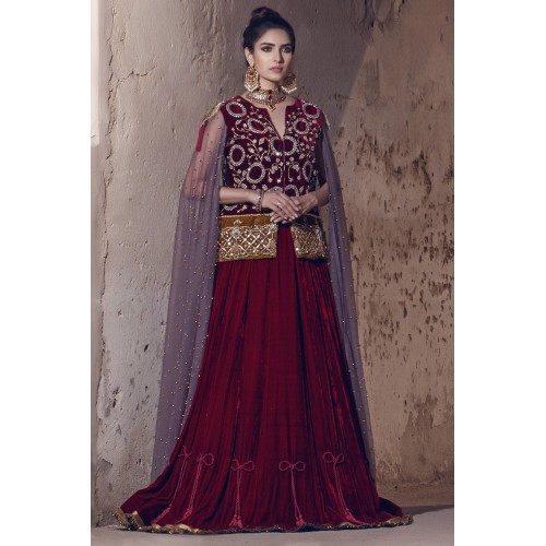 New Aubergine Julia Cape Lehenga