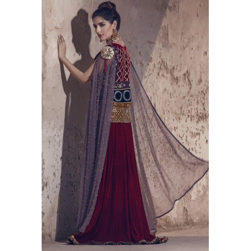 New Aubergine Julia Cape Lehenga